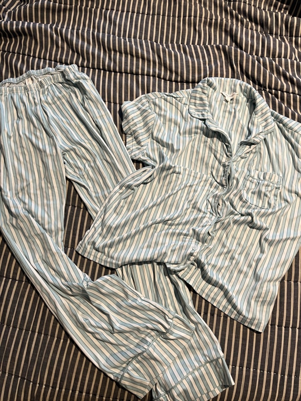 Laura Ashley Blue & White Striped Pajama Set